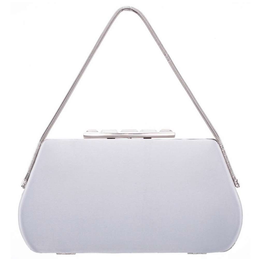 🆕 N by Nina Silver Satin Evening Clutch with Chain Handle